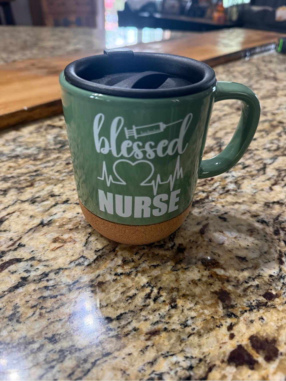 Blessed Nurse Green Ceramic Travel Mug with Cork Base